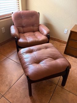 Leather Tufted Armchair with Ottoman Set
