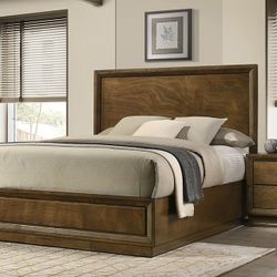 WALNUT FINISH MID CENTURY MODERN FULL QUEEN OR EASTERN KING SIZE BED FRAME CAMA MATRIMONIAL