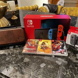 Nintendo Switch 32GB Neon Red/Neon Blue Console With Games And Accessories