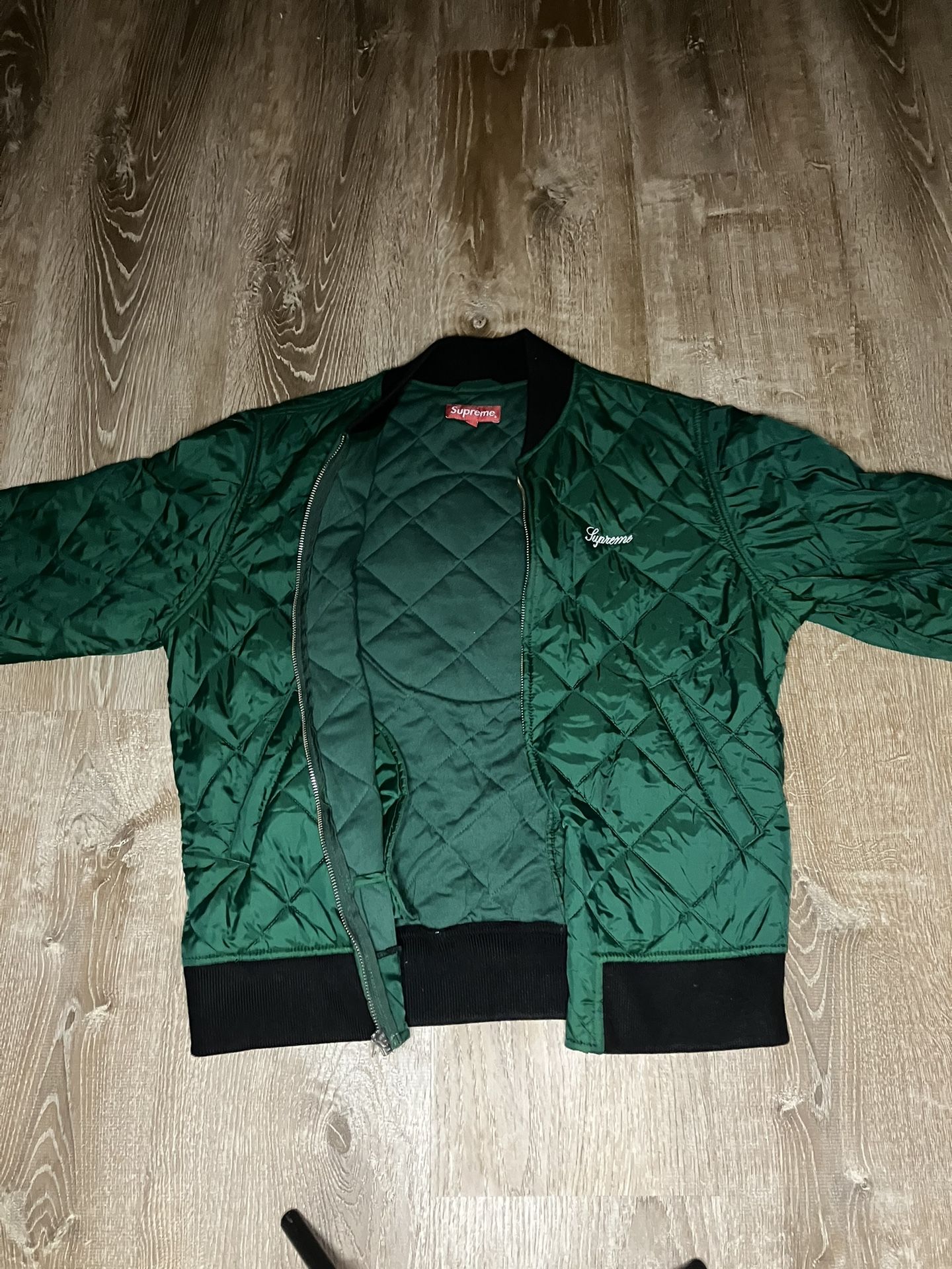 Supreme Sequin Patch Quilted Bomber Jacket Pine Green- Size Medium