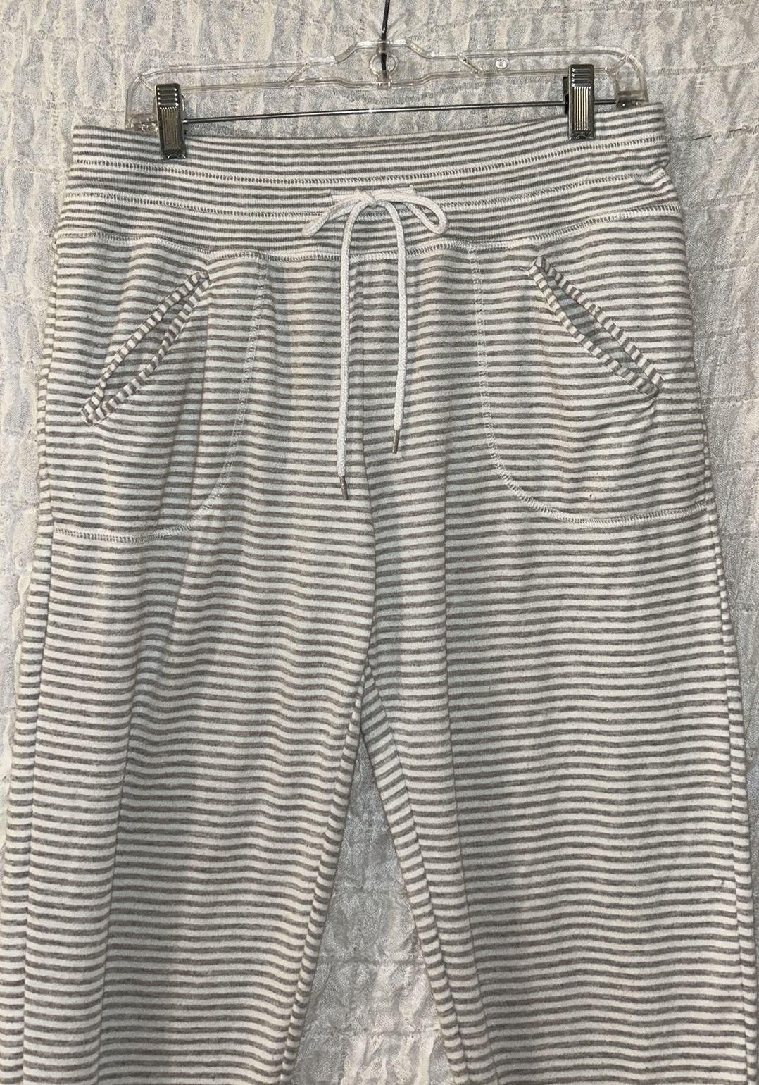 Tommy Hilfiger: Gray Striped Lounge Wear/Joggers, Pockets, Drawstring, Size: M