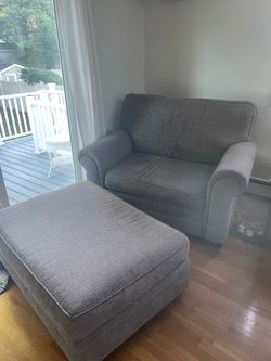 2 oversized chairs and ottomans