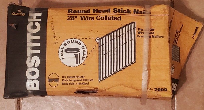 Bostitch Round Head Stick Nails / 28 deg Wire Collated / 3-1/2" x .131" / 2000pk
