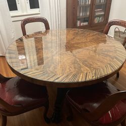 Antique Art Deco Sunburst Dining Table & Chairs