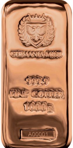 Germania Mint 1 Kilo Copper Bar w/ Box - 1000 Grams 999.9 Fine Copper