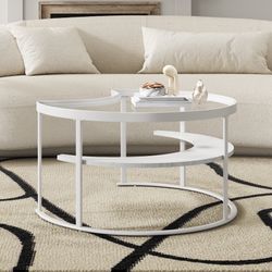 Round Coffee Table with Tempered Glass Top