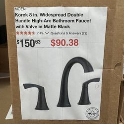 MOEN Korek 8 in. Widespread Double Handle High-Arc Bathroom Faucet with Valve in Matte Black