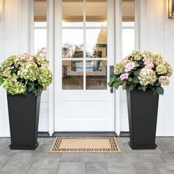 Set of 2 Large Tall Planter for Indoor or Outdoor 24" Flower Pots Tapered Tall Planters with Tray for Porch, Patio, Backyard, Large Planters for Outdo