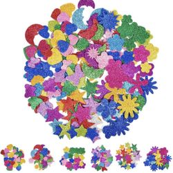 Foam Stickers for Kids ,Colorful Self Adhesive Star Love Flower Stickers,6 Pack Kawaii Glitter Foam Stickers Laptop Stickers Happy Planner Stickers fo