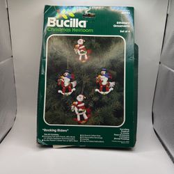 Vintage Bucilla Christmas Heirloom Stitchery Ornaments "Rocking Riders" #48993
