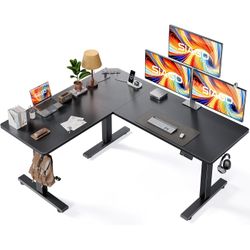 SIAGO 63 x 55 L-Shaped Electric Standing Desk, Height Adjustable Corner Desk – Black