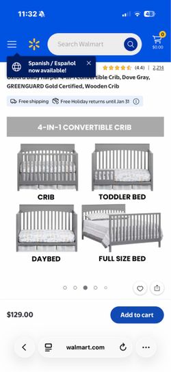 baby crib 4 in one grey