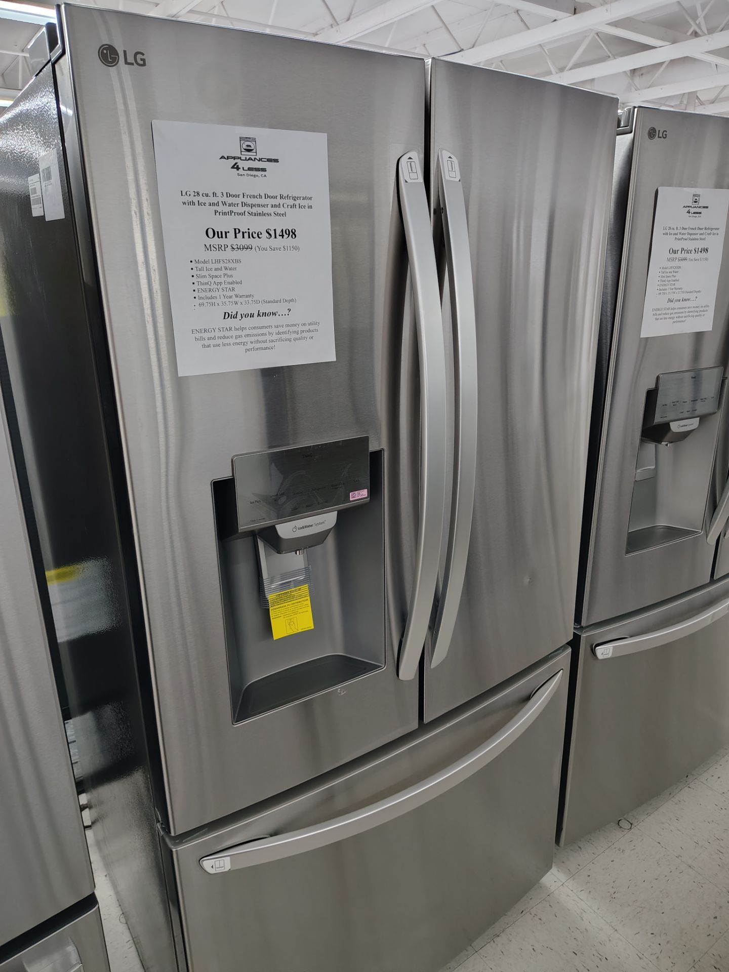 $749 (THIS WEEK ONLY: 50% OFF FRENCH 3 DOOR REFRIGERATORS) LG 28Cu Ft 36 W