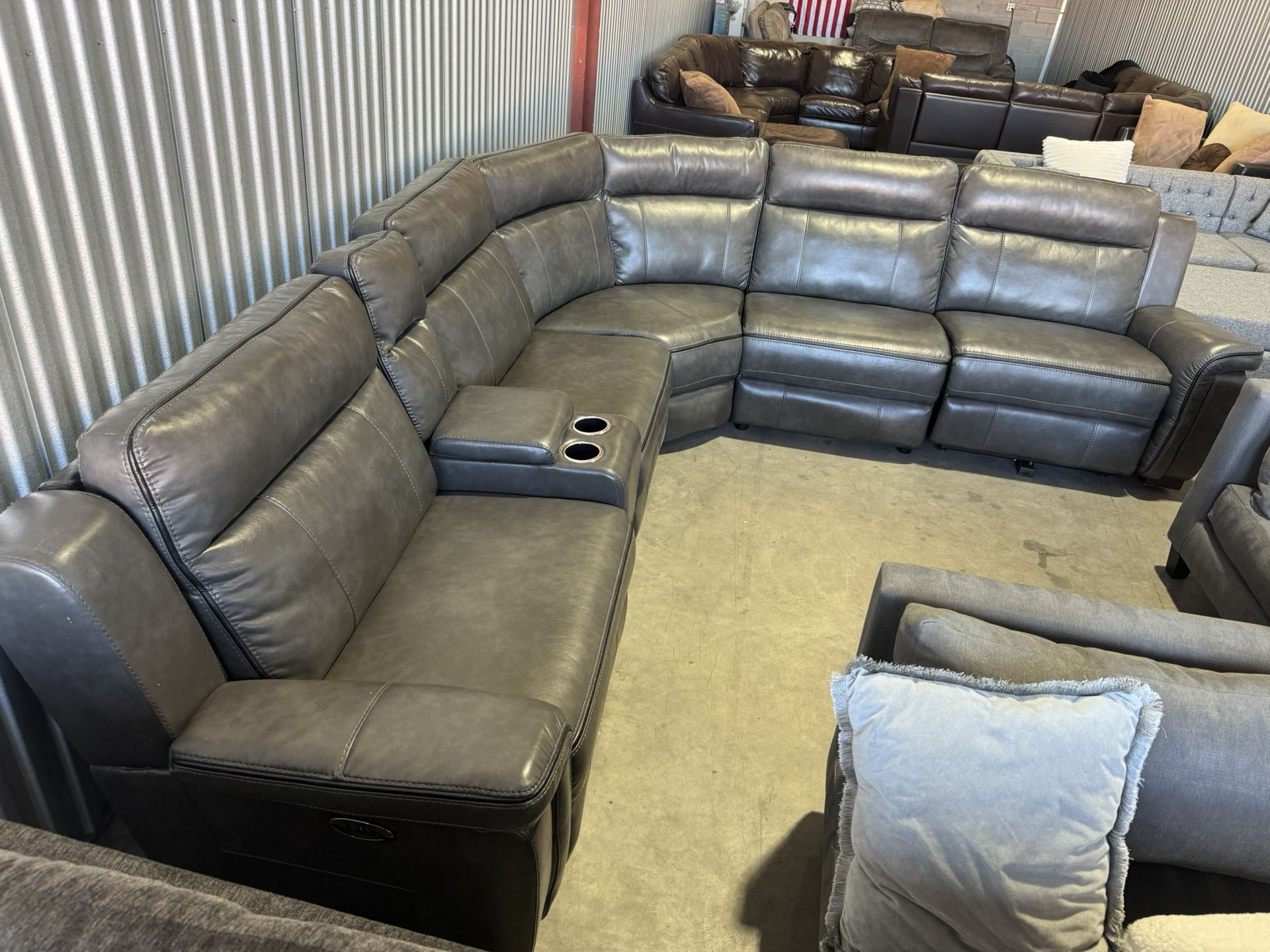 Free Delivery* Like New Gray Leather Sectional Sofa with Recliners!