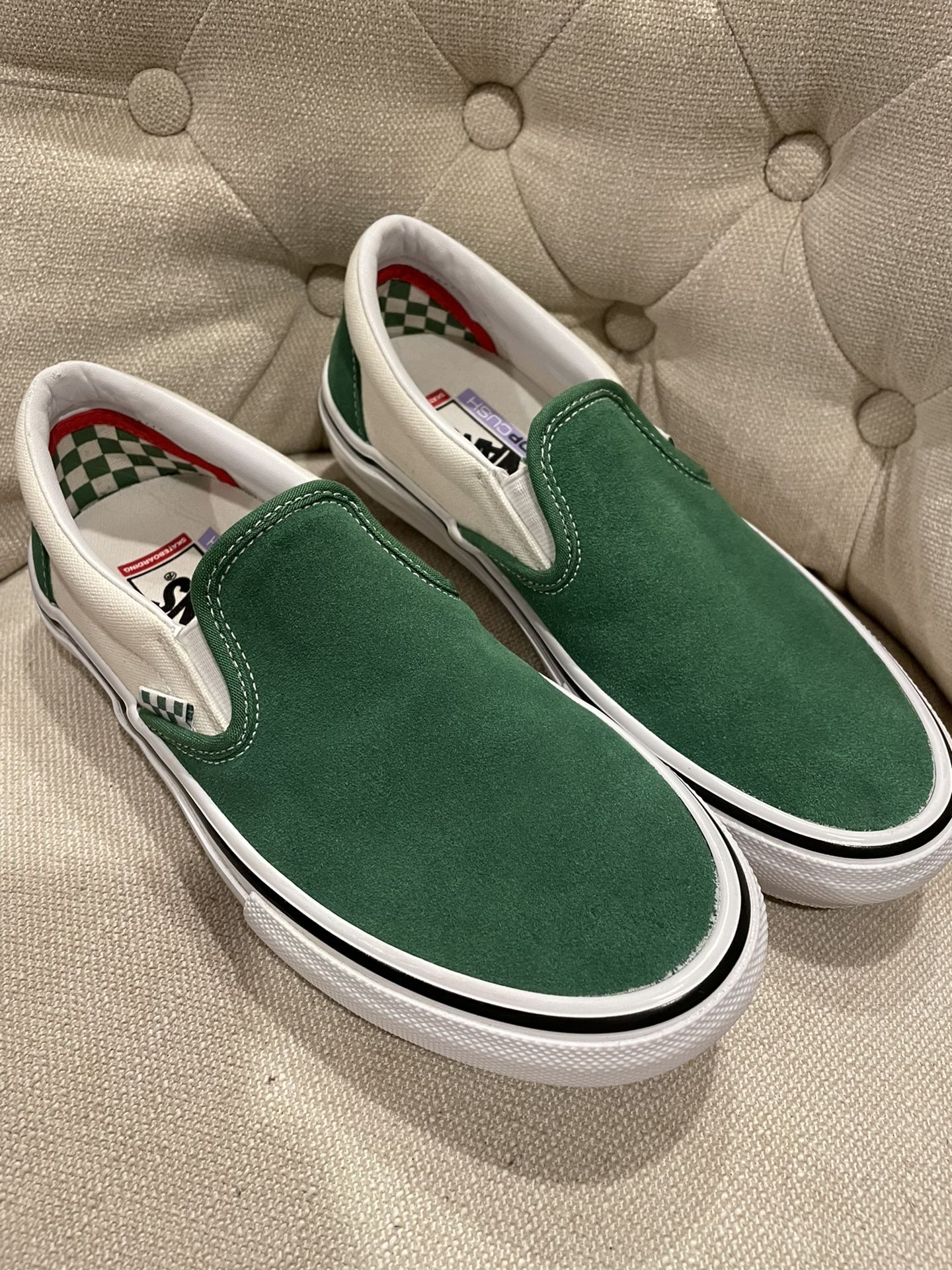 Vans Off The Wall Pop Cush Mens 7.0 Green Suede Slip On Low Skateboarding Shoes