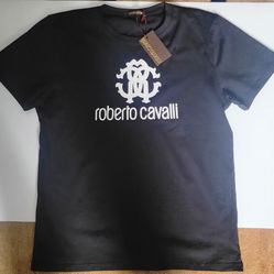 Men's ROBERTO CAVALLI Signature Logo Graphic T-SHIRT Crewneck BLACK Sz XL