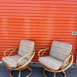 Vintage MCM Swivel Rattan Chairs (2)