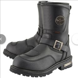 Milwaukee Leather Men's Black Wide Width 9-inch Waterproof Engineer Leather Biker Boots with Reflective Piping