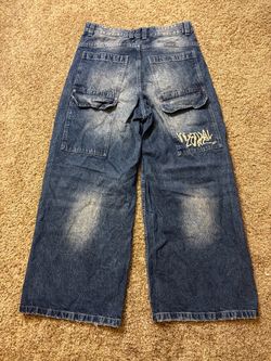 Bershka Super Baggy Fit Jeans w/ Embroidery Great Fade Size 31 Y2K