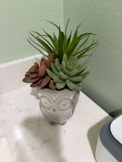 Owl Planter with Faux Succulents