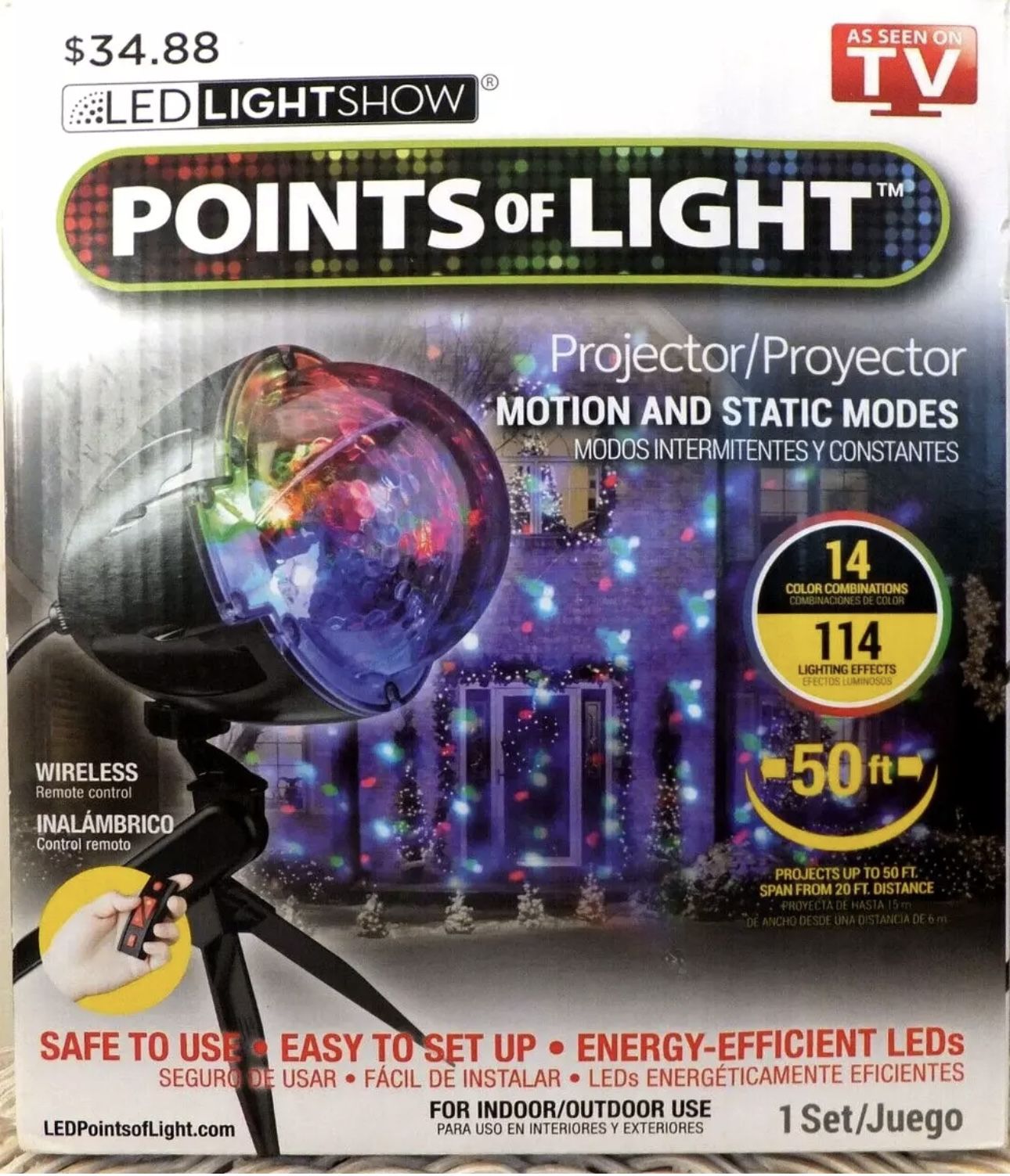 Points Of Light Projector LED Light Show Motion/Static Modes 14 Color Combo Show, 114 Lighting Effects 