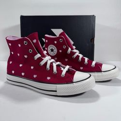 Converse CTAS Hi Red Days Ahead Vintage White Heart Print Sneaker Women Size 9