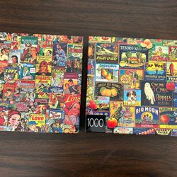 Lot Of 2  1000 Piece, Jigsaw Puzzles, Romance Comics, And Fruit Labels