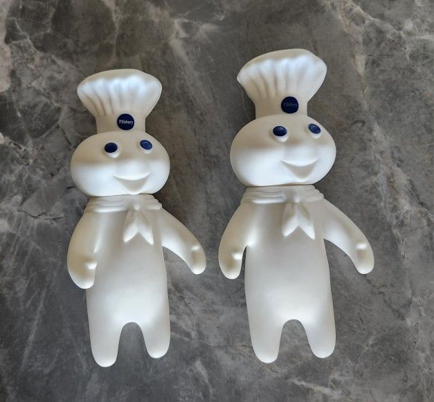 Vintage 1971 Lot Of 2 Poppin Fresh Pillsbury Doughboy 7" Rubber Doll Figures
