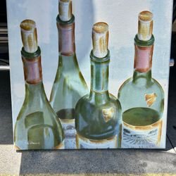 30” x 30” Wine Bottles Scene Art Canvas Print By French Artist Fabrice de Villaneuve