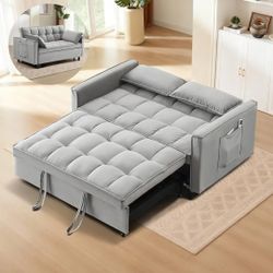 3 in 1 Convertible Sleeper Sofa Bed, Modern Velvet Loveseat Pull-Out Couch w/Pullout Bed, Small Love Seat Lounge Sofa w/Reclining Backrest,Toss Pillow