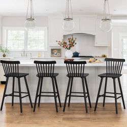 Windsor Wood Barstool Set Of 4 30” Black 