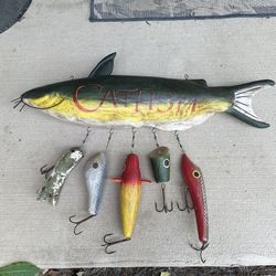 Father’s Day Gift /Wood Catfish & Lures / Fish Wall Art. Beer & Baro