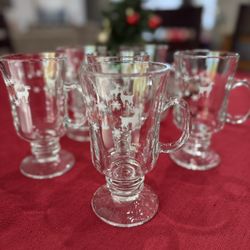 Christmas - Set Of 6 Vintage Pressed Glass Hot Chocolate Glasses