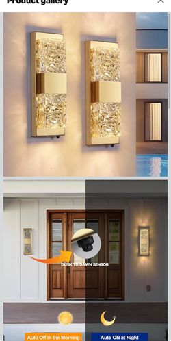 Dusk to Dawn Outdoor Lighting,Porch Lights Outdoor 14.2'' IP65 Waterproof Exterior Lighting Fixtures 12W LED Crystal Modern Outside Lights for Hallway
