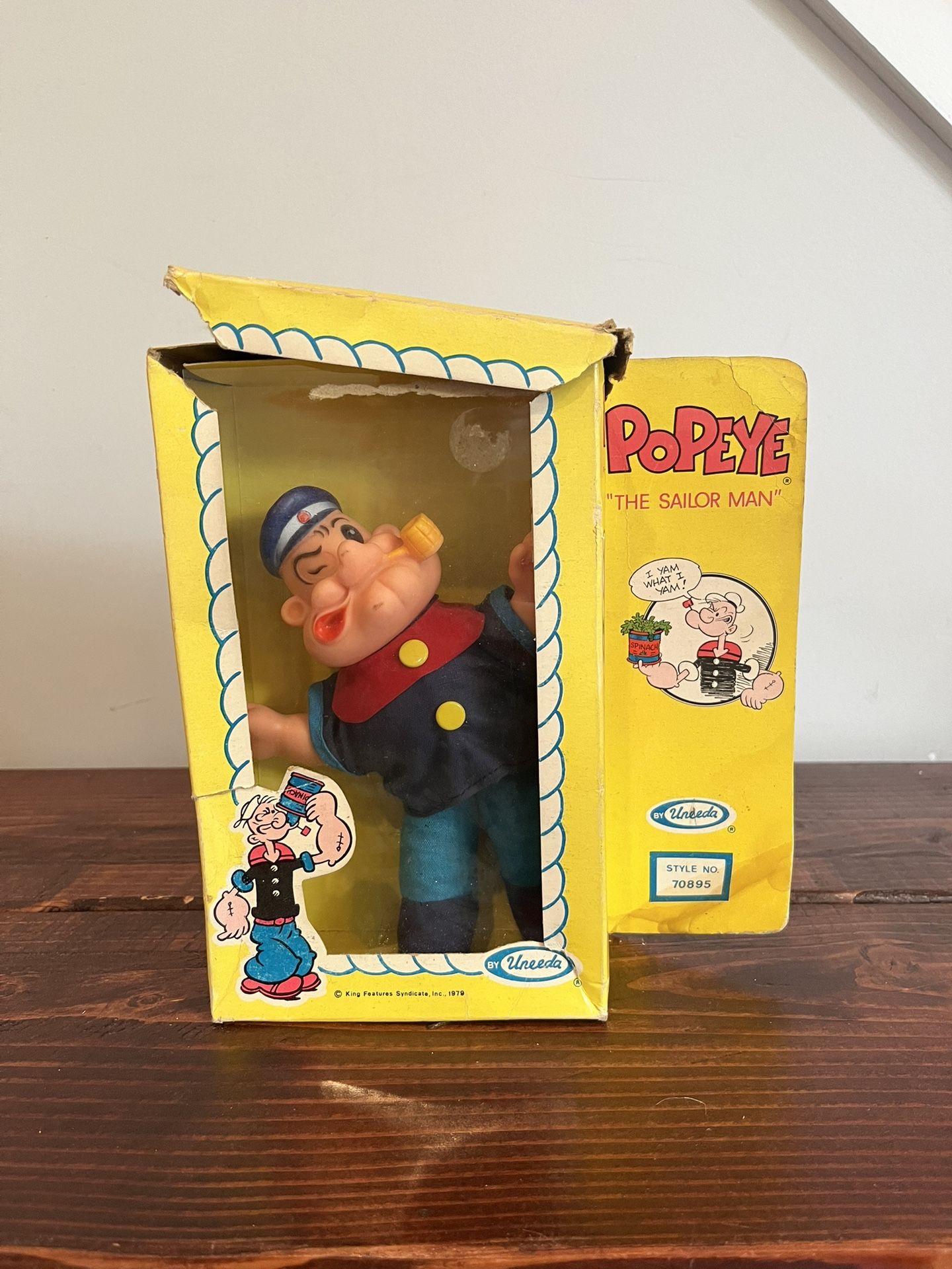 Popeye Sailor Man Uneeda 1979 Figurine Style #70895 New Box Damage Doll Vintage