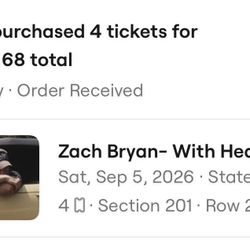 4 Tickets To Zach Bryan 