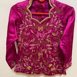 Stunning pure Silk Gold Zardosi Embroidery $50 Top / Scarf with bedazzled hand Embroidery- Silk Lomg Skirt