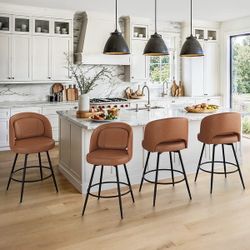 Set Of 4 Swivel Bar Stools Metal Bar Stools, Modern Upholstered Bar Stools For Kitchen Island - 20.3"W X 20.3"D X 39"H - Brown