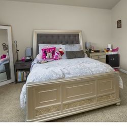 Queen Bed Furniture Set - Bed Frame, Box Spring, Night Stand And Dresser 