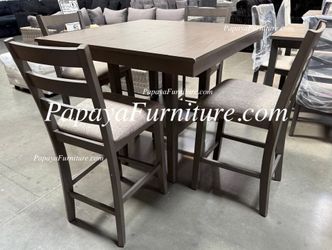 NEW 5 Piece Counter Height Dining Set Table and 4 Chair Open Shelf Storage Dark Grey Big Discount Furniture Warehouse Square SALE Closeout Clearance