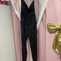 Black Sequin Strapless Jumpsuit 2x