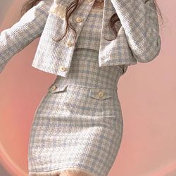 Baby Light Blue Young Slim Cut Blazer Jacket, Vest,skirt