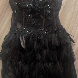 Short Black Formal Feather Dress