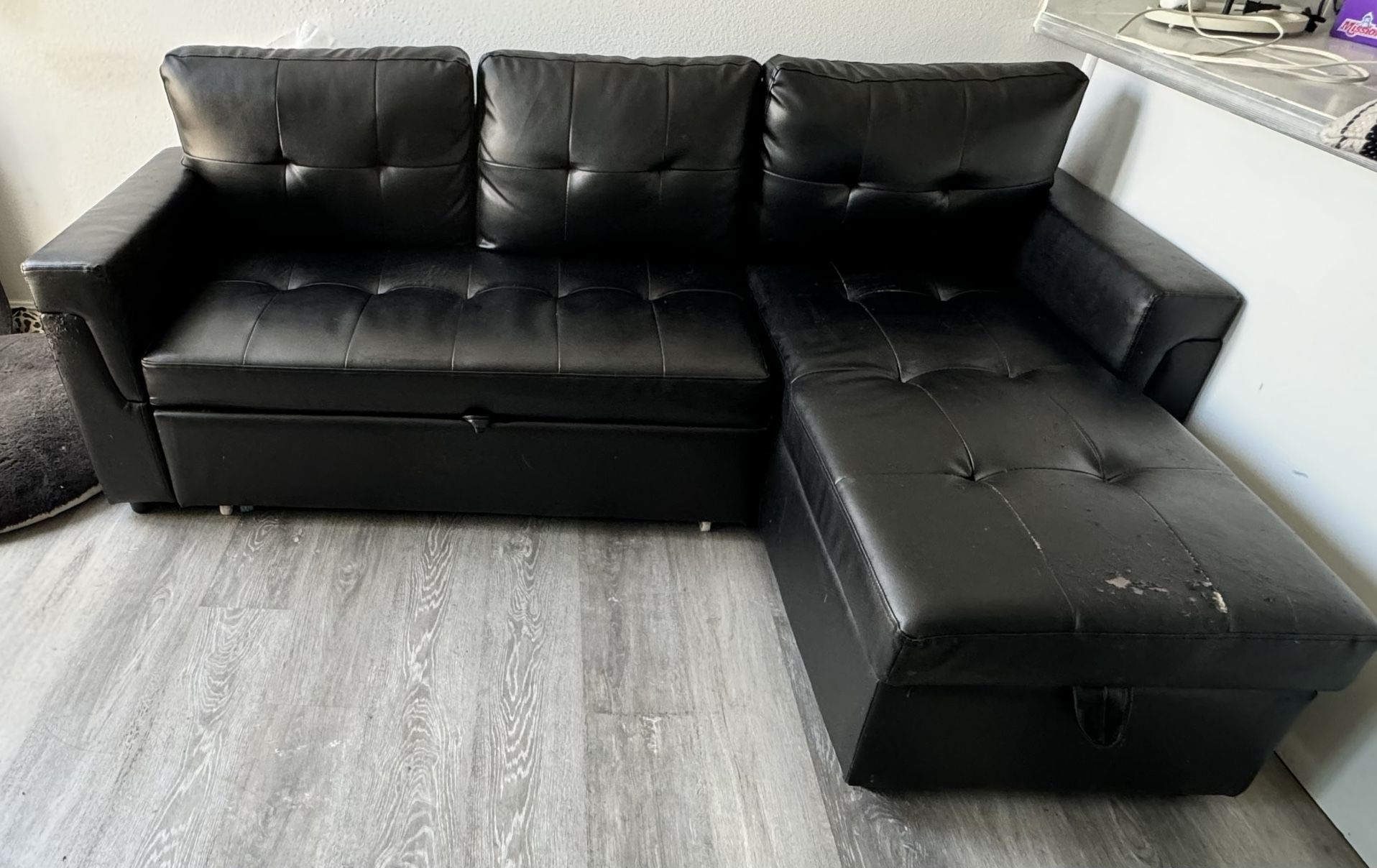78 in. Square Arm 1-Piece Faux Leather L-Shaped Sectional Sofa in Black with Chaise