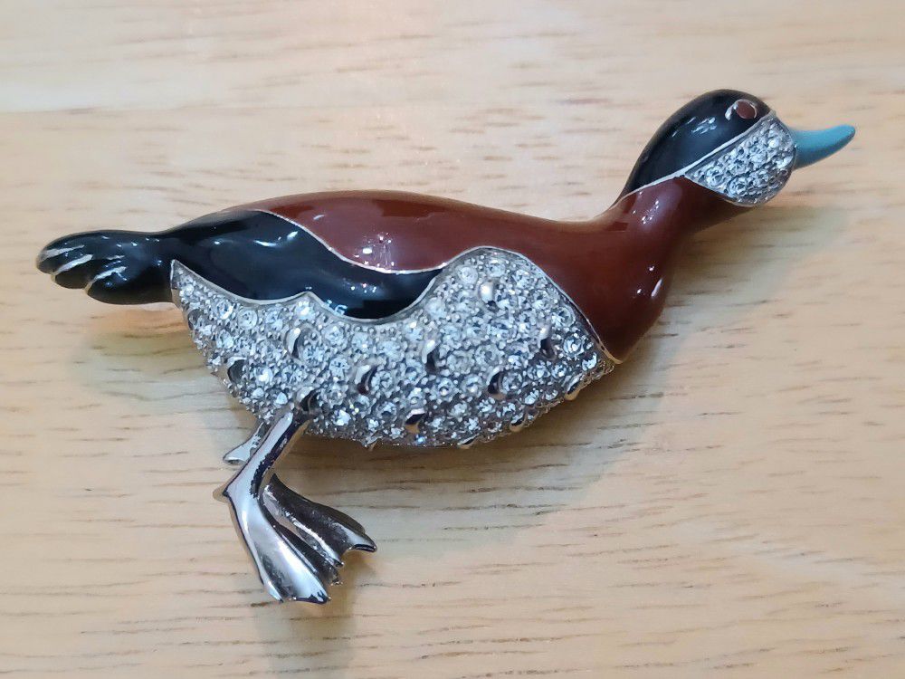 Brooks Brothers Silver Polychrome Enamel Crystal Duck 
