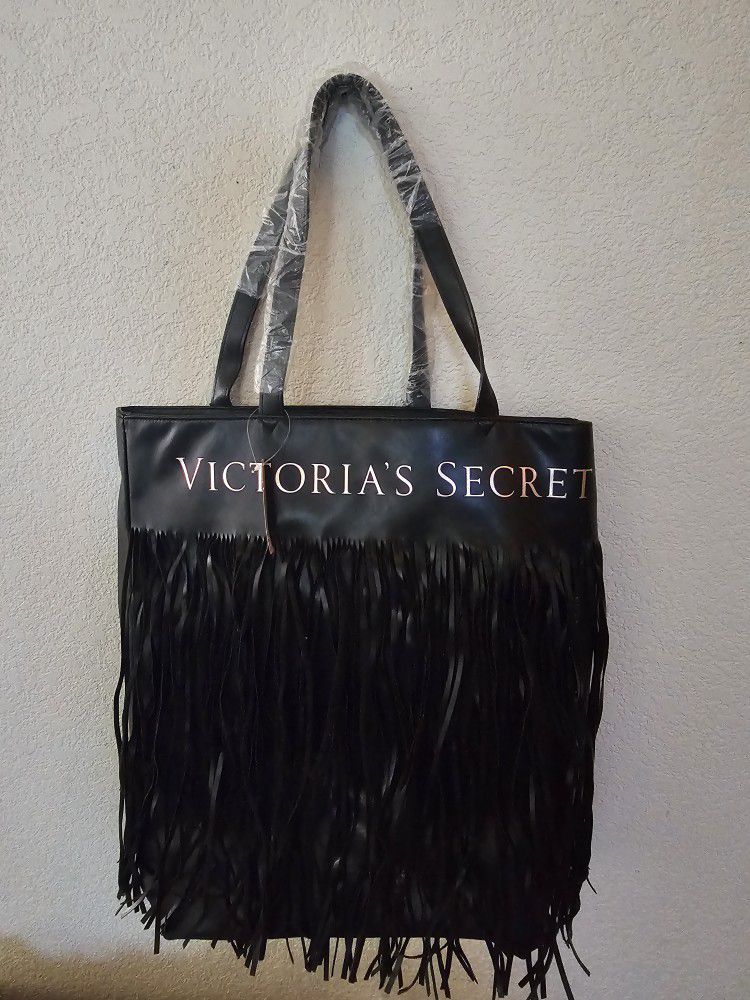 Victoria Secret Black Fringe Tot Bag