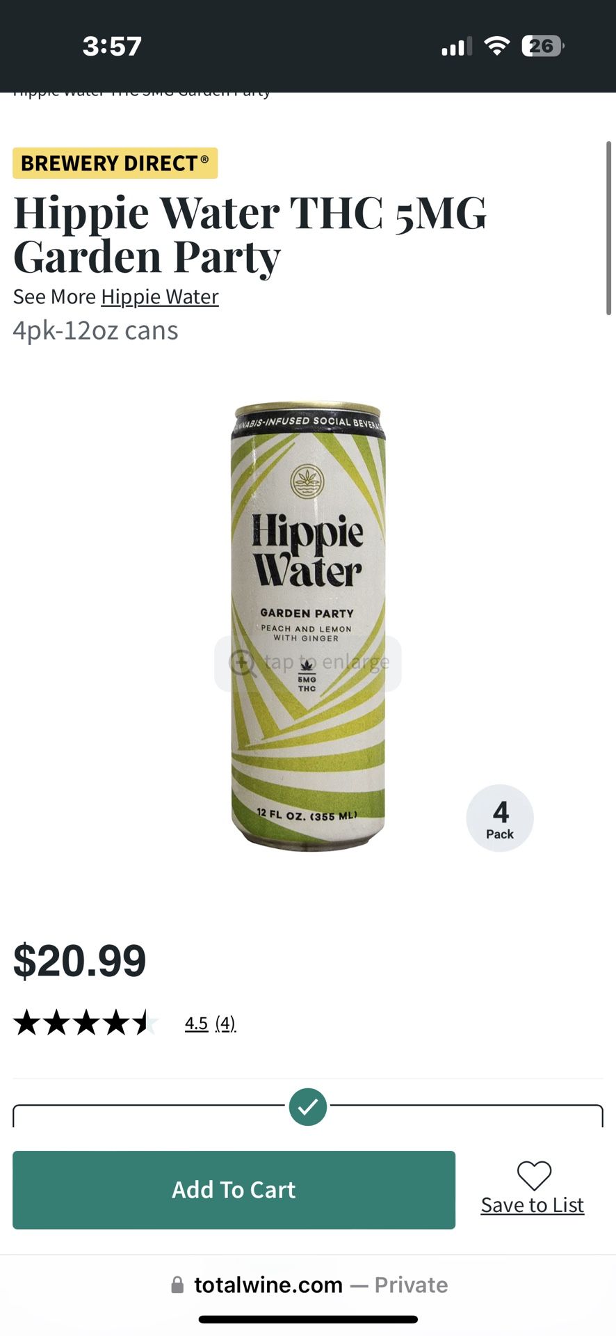 Hippie Water(Non Alcoholic Thc Drinks) 4 Pack (only Have 3 Or 4 Packs Left)