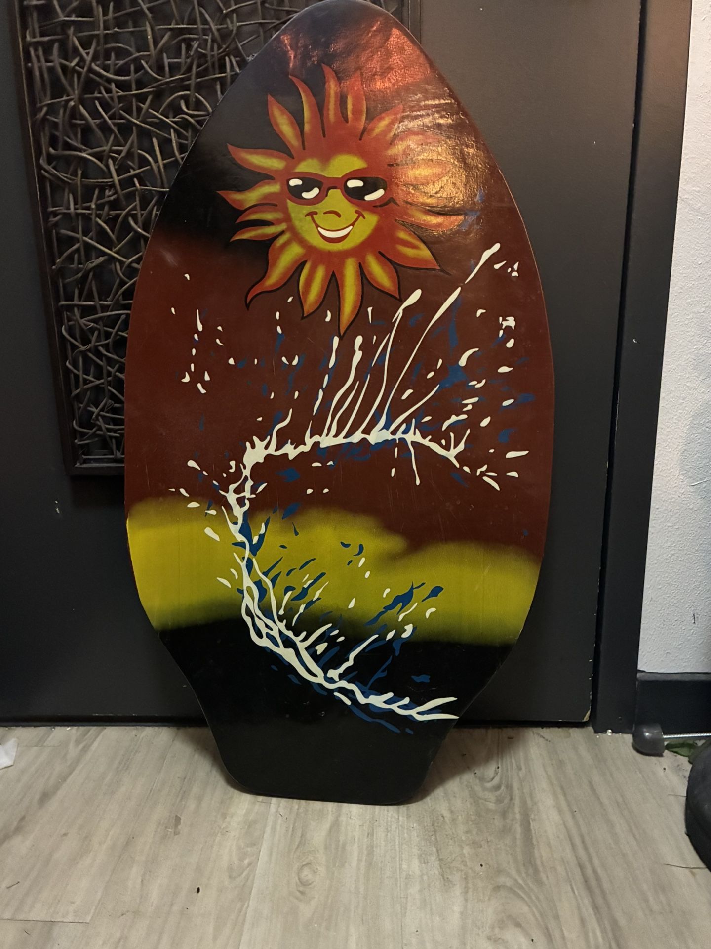 Vintage Wood Skimboard Boogie Body Surf Board Sun Waves Beach Sand