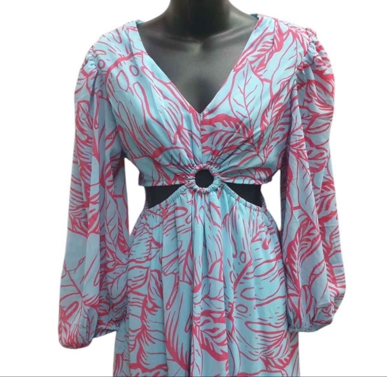 NWT JESSICA SIMPSON Blue & Pink Tropical Floral Cutout Waist Maxi Dress M -  coffeafoods.com