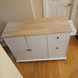 Kitchen Island modern Rolinh cart with- leaf Table top